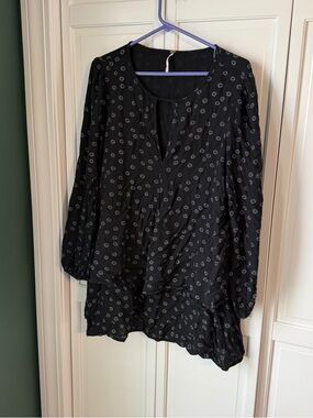 Free People Black Mini Dress with Subtle White Floral Print